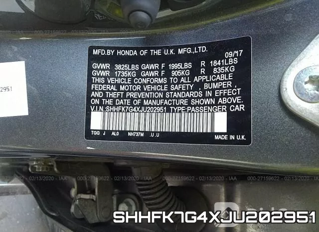 SHHFK7G4XJU202951 фото 8