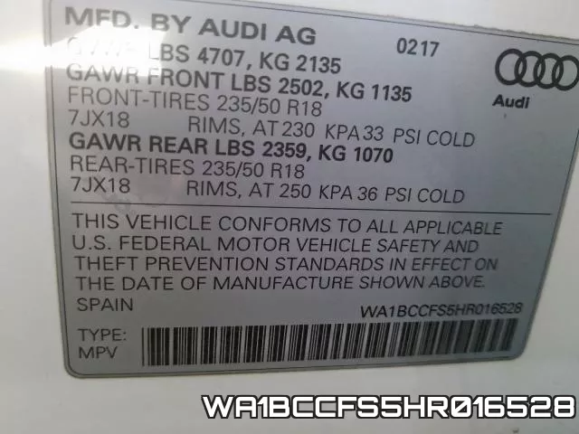 WA1BCCFS5HR016528 фото 2