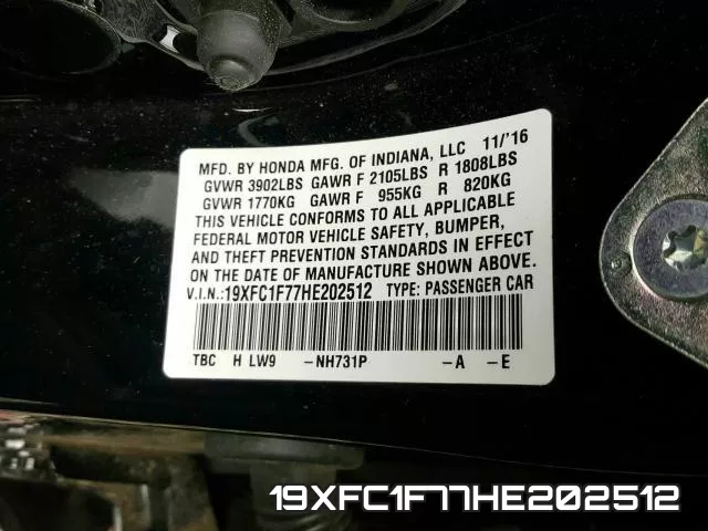 19XFC1F77HE202512 фото 2