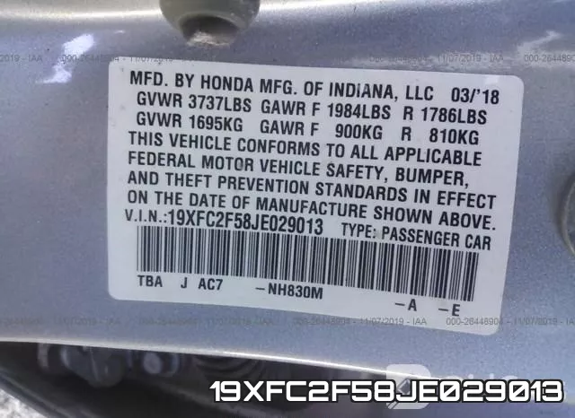 19XFC2F58JE029013 фото 8