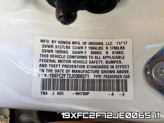 19XFC2F72JE006571 фото 2