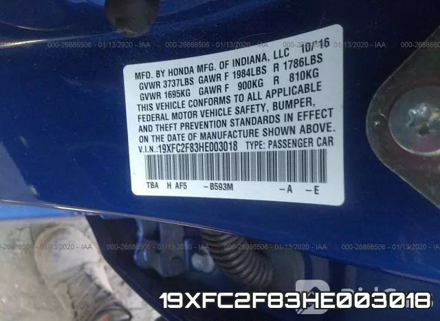 19XFC2F83HE003018 фото 7