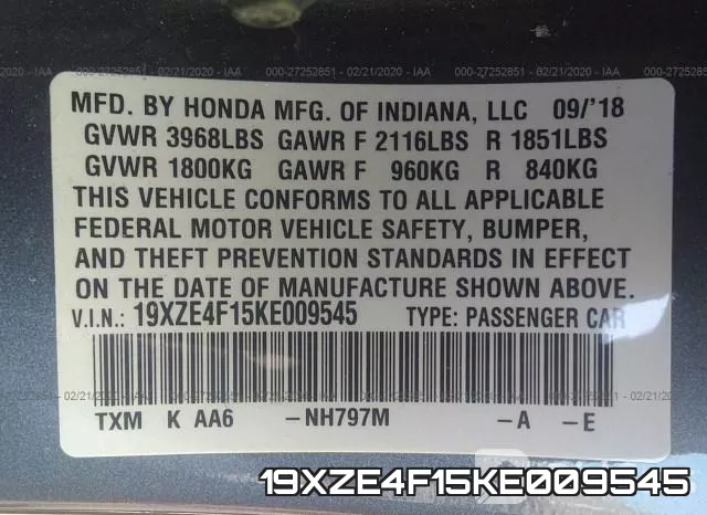 19XZE4F15KE009545 фото 8