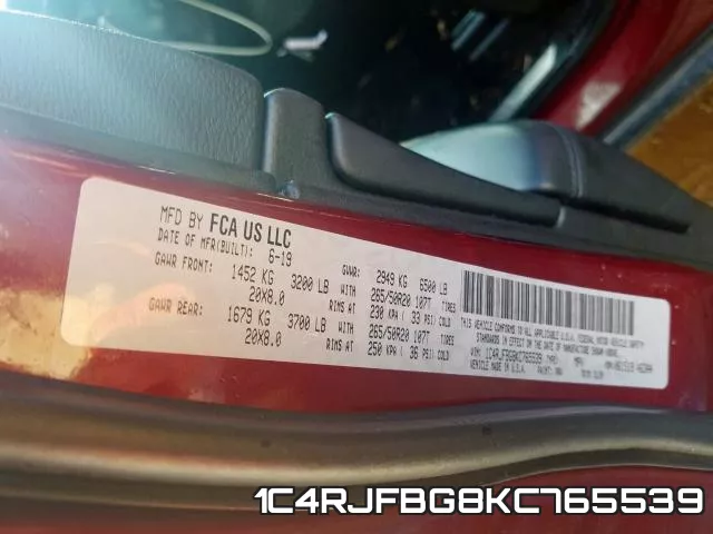 1C4RJFBG8KC765539 фото 2