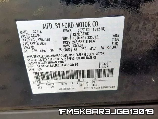 1FM5K8AR3JGB13019 фото 2