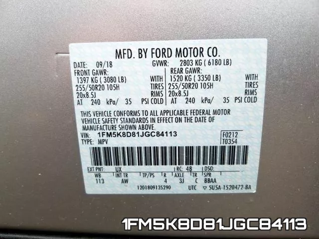 1FM5K8D81JGC84113 фото 2