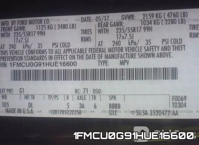 1FMCU0G91HUE16600 фото 7
