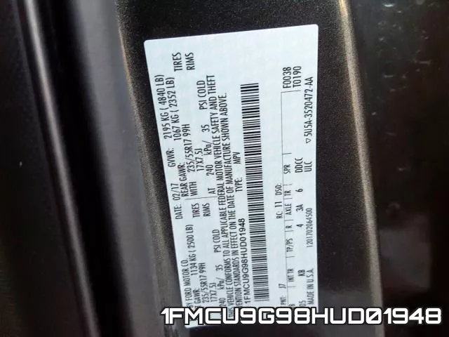1FMCU9G98HUD01948 фото 2