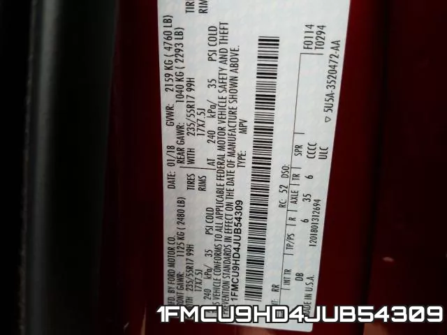1FMCU9HD4JUB54309 фото 2