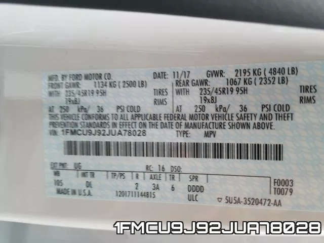 1FMCU9J92JUA78028 фото 2