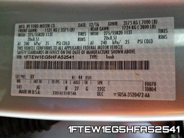 1FTEW1EG5HFA52541 фото 2