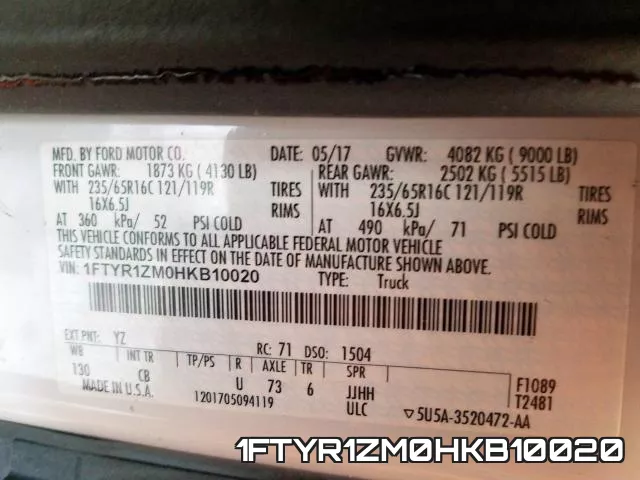 1FTYR1ZM0HKB10020 фото 2