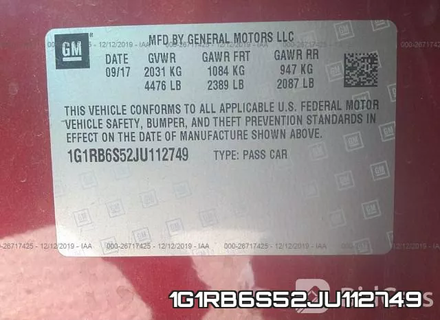 1G1RB6S52JU112749 фото 7