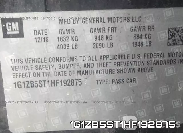 1G1ZB5ST1HF192875 фото 8