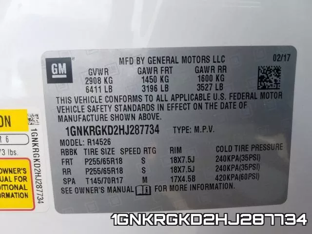 1GNKRGKD2HJ287734 фото 2