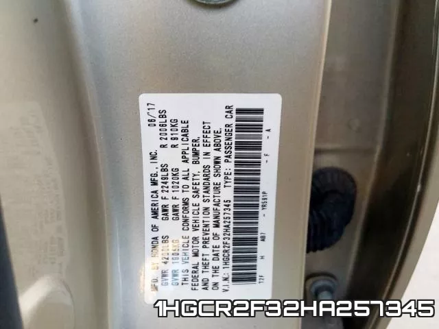1HGCR2F32HA257345 фото 2