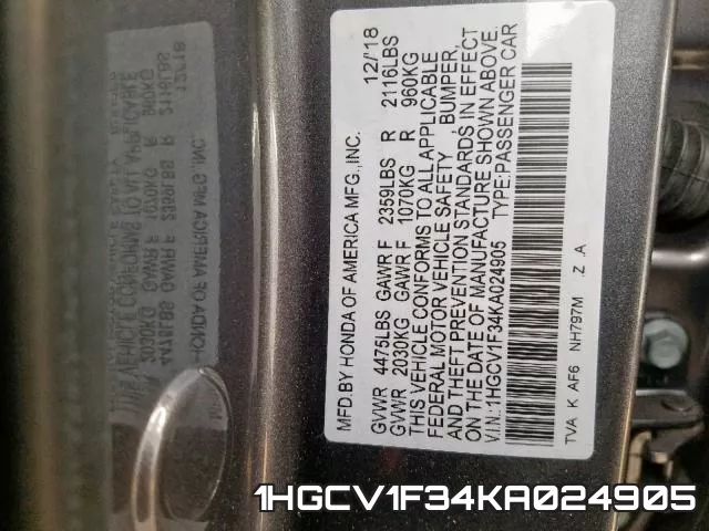 1HGCV1F34KA024905 фото 2