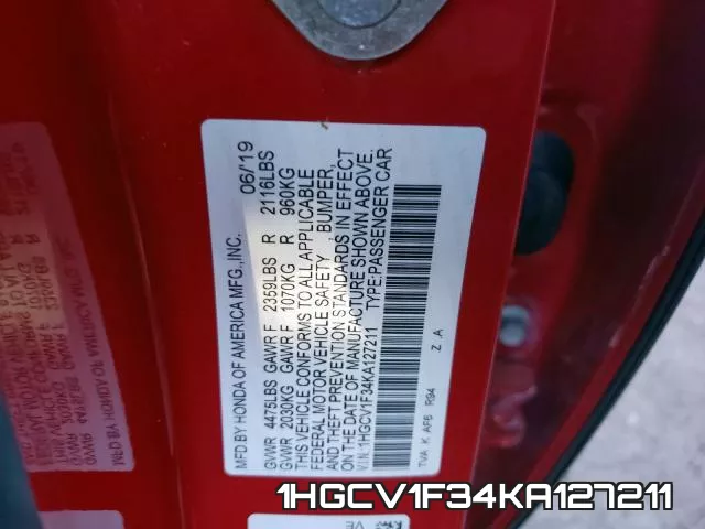 1HGCV1F34KA127211 фото 2