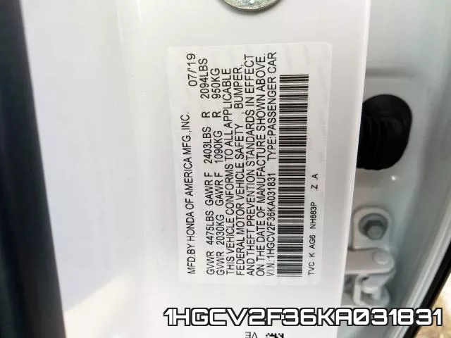 1HGCV2F36KA031831 фото 2