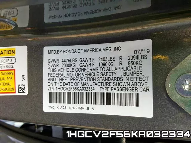 1HGCV2F56KA032334 фото 2