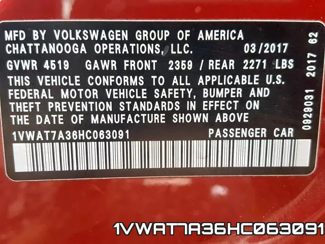 1VWAT7A36HC063091 фото 2