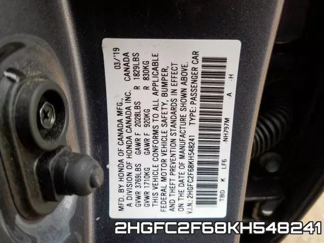 2HGFC2F68KH548241 фото 2