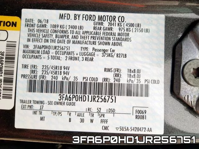 3FA6P0HD1JR256751 фото 2