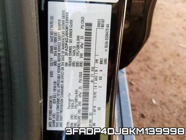 3FADP4DJ8KM139998 фото 2