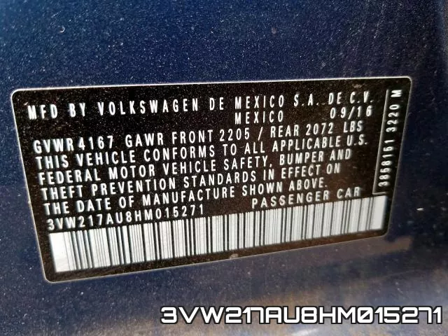 3VW217AU8HM015271 фото 2