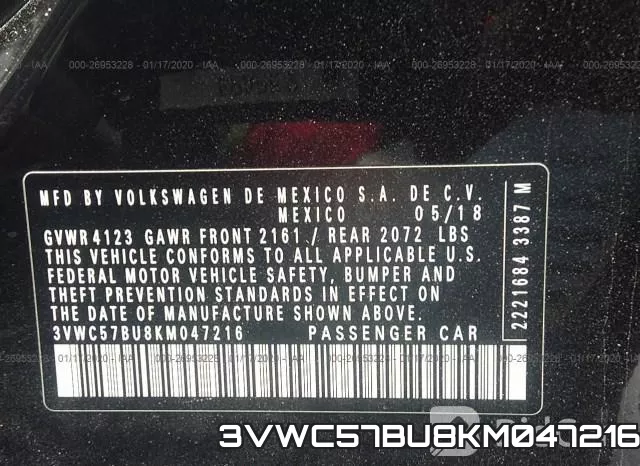 3VWC57BU8KM047216 фото 5