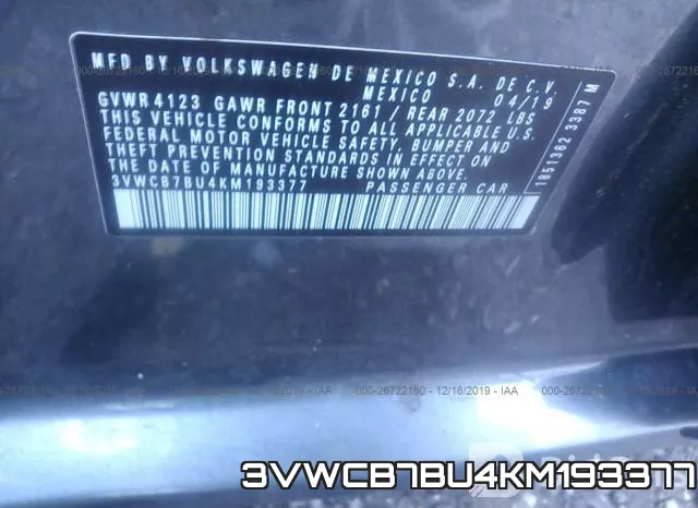 3VWCB7BU4KM193377 фото 8