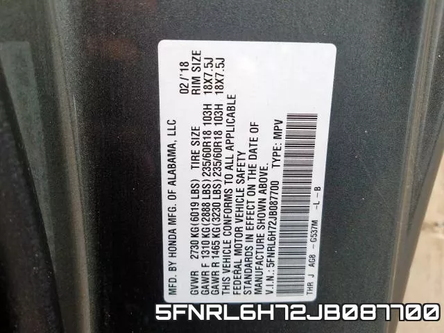 5FNRL6H72JB087700 фото 2