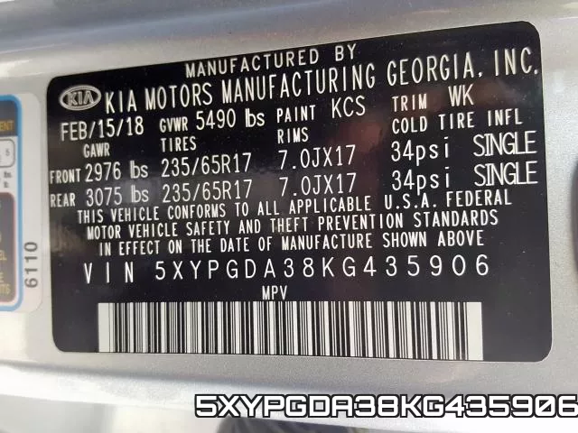 5XYPGDA38KG435906 фото 2