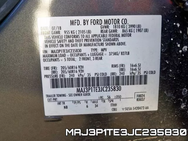 MAJ3P1TE3JC235830 фото 2