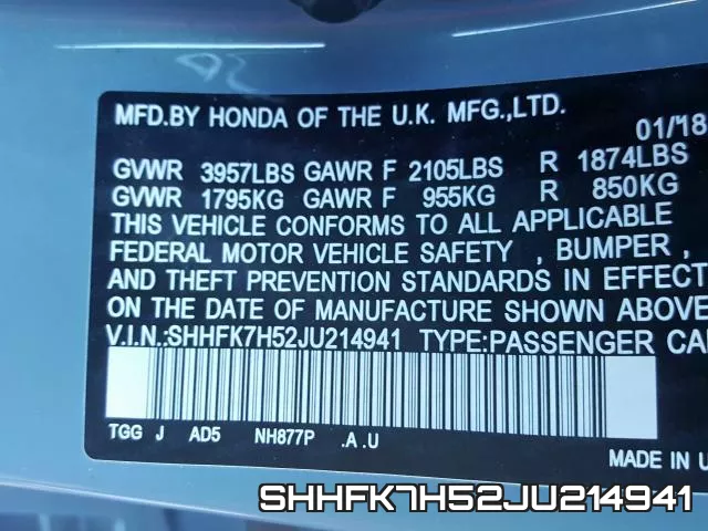 SHHFK7H52JU214941 фото 2