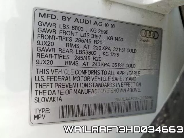 WA1LAAF73HD034663 фото 2