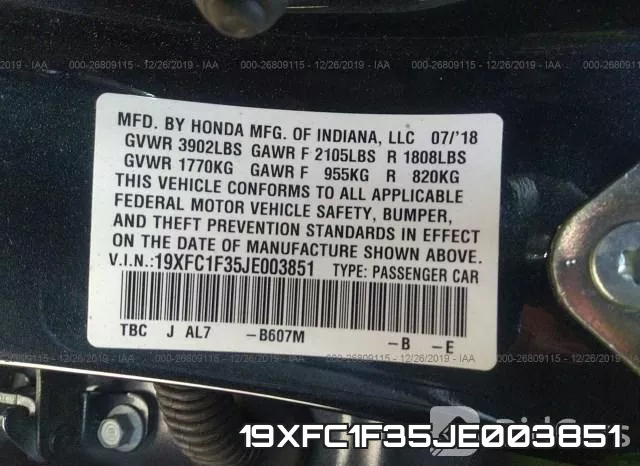 19XFC1F35JE003851 фото 8