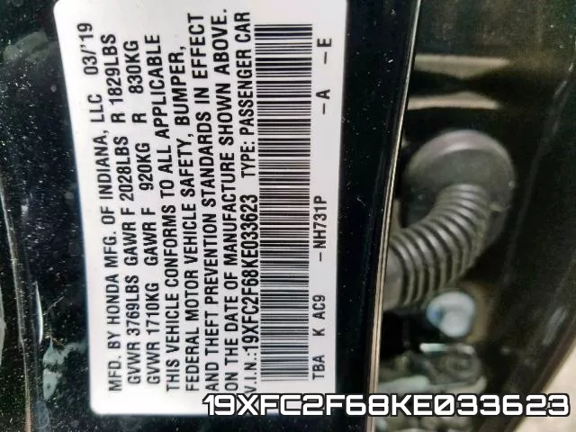 19XFC2F68KE033623 фото 2