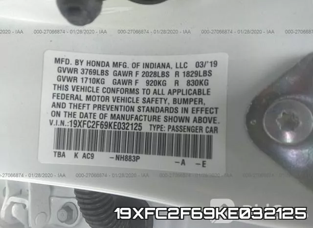 19XFC2F69KE032125 фото 8