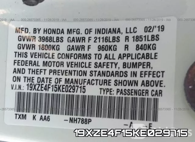 19XZE4F15KE029715 фото 8