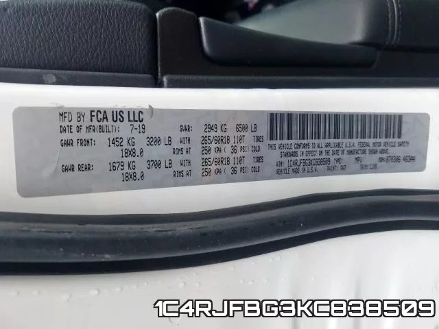 1C4RJFBG3KC838509 фото 2