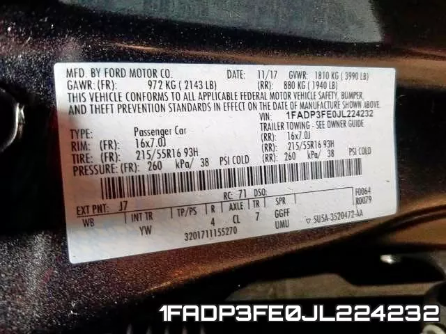 1FADP3FE0JL224232 фото 2