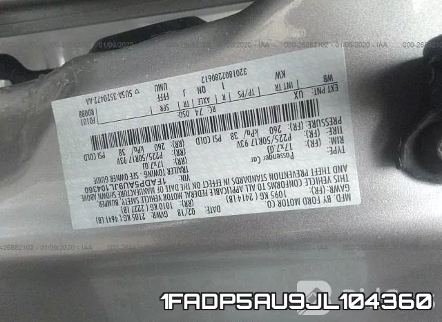 1FADP5AU9JL104360 фото 8