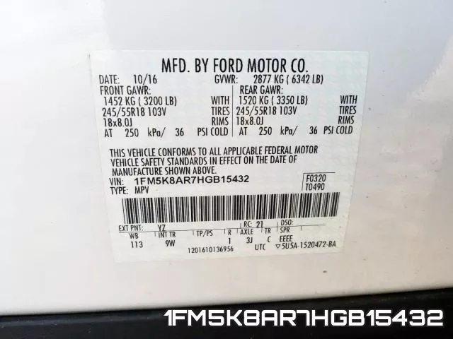 1FM5K8AR7HGB15432 фото 2