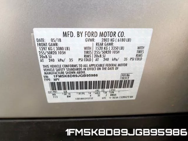 1FM5K8D89JGB95986 фото 2