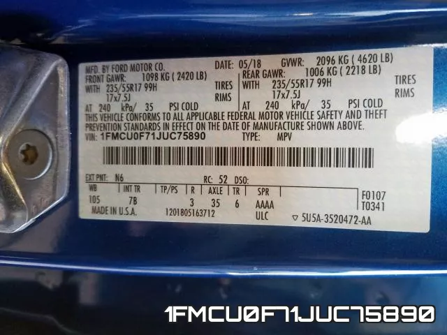 1FMCU0F71JUC75890 фото 2