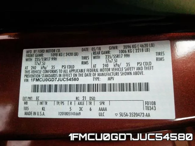1FMCU0GD7JUC54580 фото 2