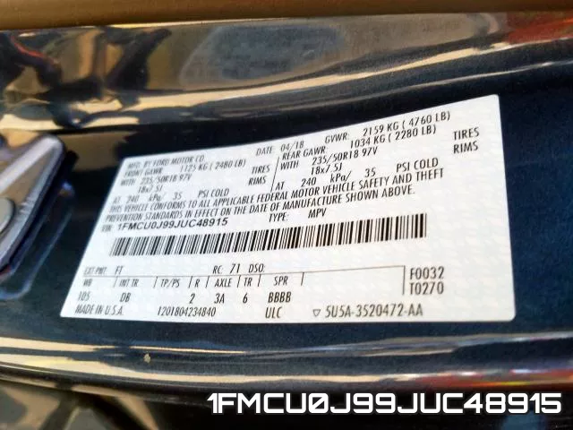 1FMCU0J99JUC48915 фото 2