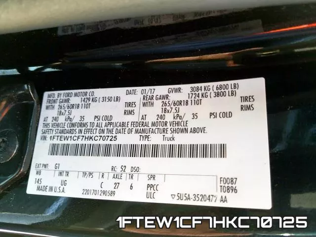 1FTEW1CF7HKC70725 фото 2