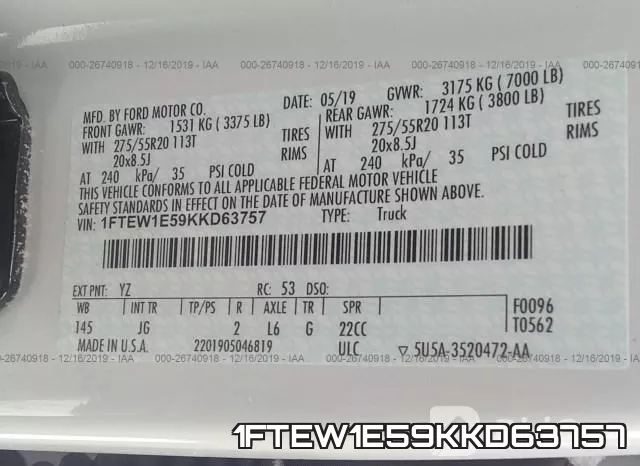 1FTEW1E59KKD63757 фото 10